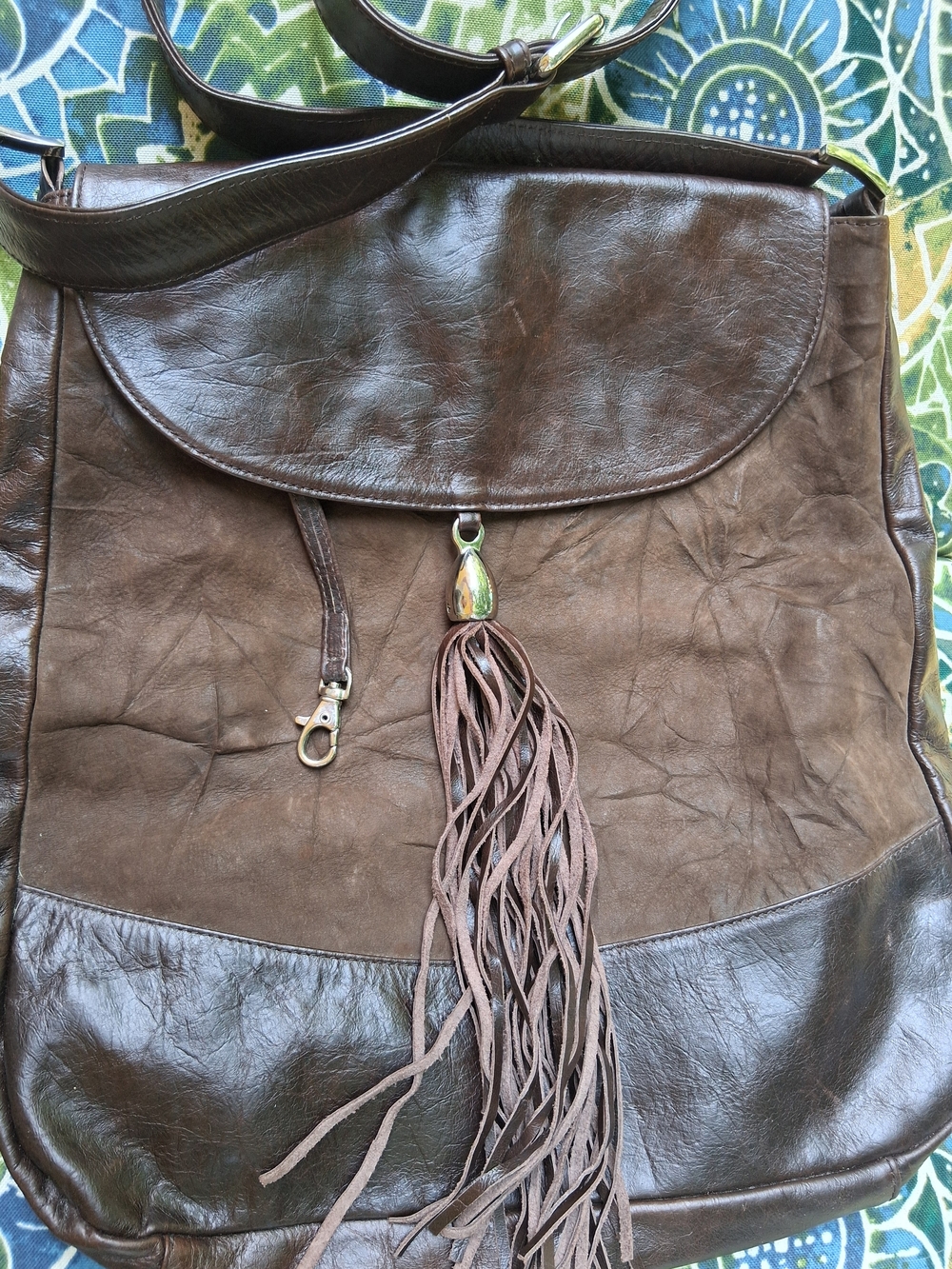 Vintage Diana Sanabria Fringed Oversized Crossbody Bag Brpwn